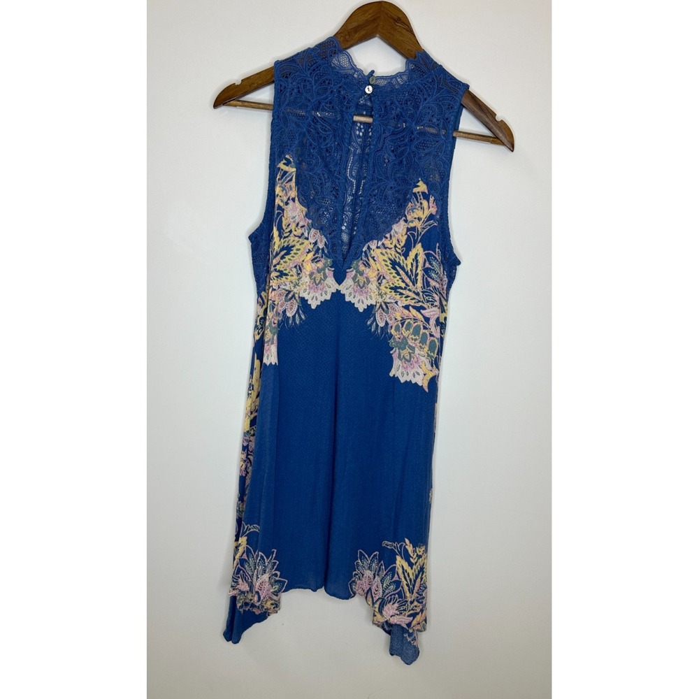 Intimately Free People Marsha Lace Slip Dress Blue Floral Mini Small Unlined - Picture 10 of 13